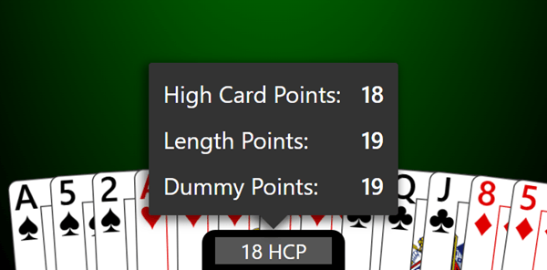 A Bridge hand evaluation popup