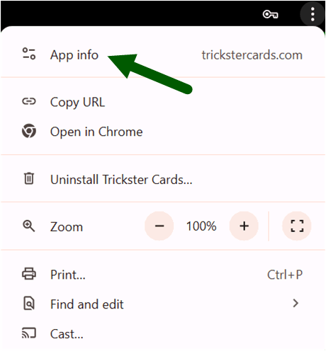 Chrome PWA app menu